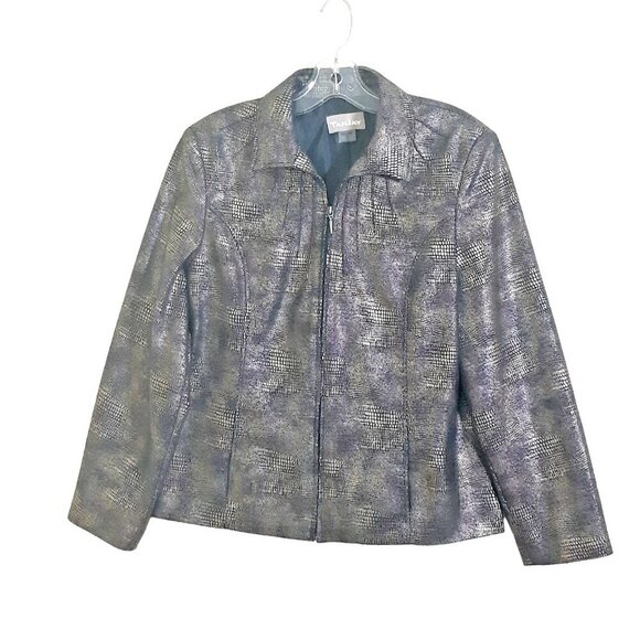 Womens Vintage Blazer Jacket Snakeskin Full Zip Size 12 Metallic Silver - Picture 1 of 5